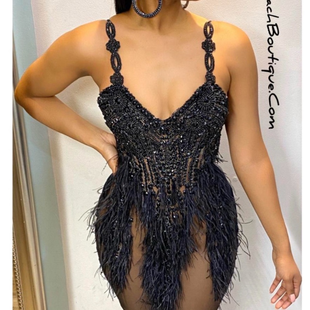Black Beaded Feather Dress